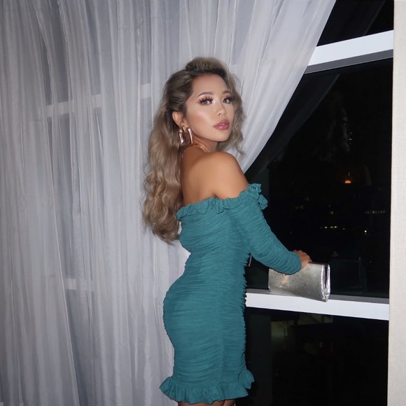 Ruched Mini Dress Teal 